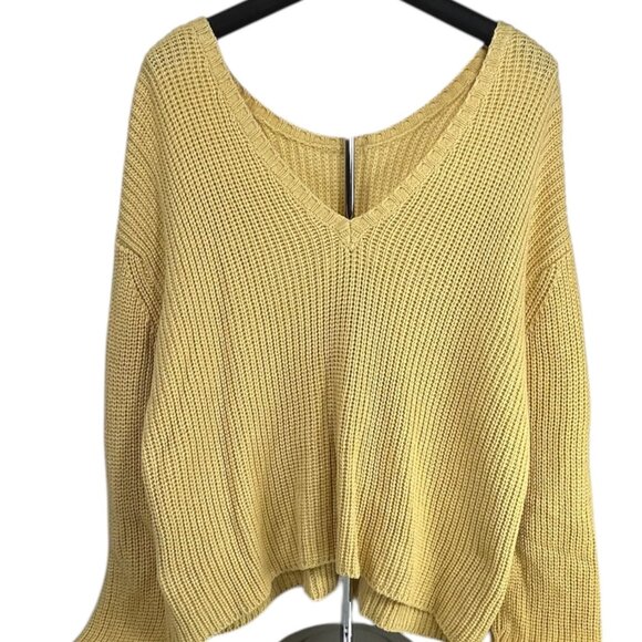 AMUSE SOCIETY Sunset Road Sweater Sz L Yellow VBack Oversize Knit Cotton Acrylic - Picture 5 of 9